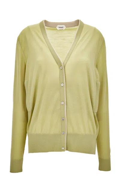 Versace V-neck Wool Cardigan In Green