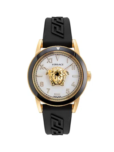 Versace Men's V-palazzo 43mm Ip Goldtone Stainless Steel & Silicone Strap Watch In Silver