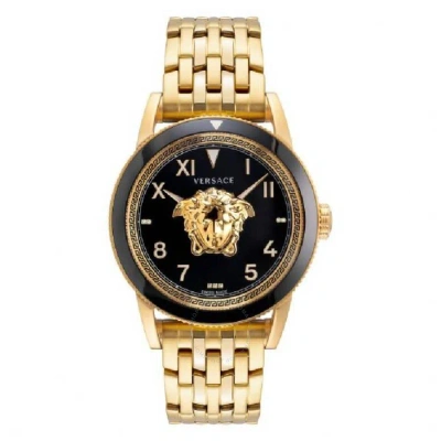 Versace V-palazzo Watch, 43mm In Black / Gold Tone / Yellow