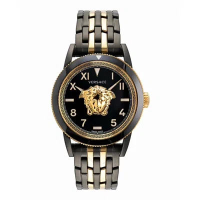 Versace V-palazzo Quartz Black With 3d Medusa Dial Men's Watch Ve2v00422 In Two Tone/gold Tone/black