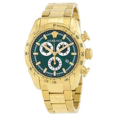Pre-owned Versace V-ray Chronograph Quartz Green Dial Men's Watch Ve2i00621