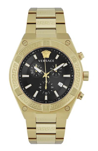 Versace Men's Swiss Chronograph V-sporty Greca Gold Ion Plated Bracelet Watch 46mm