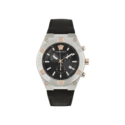Pre-owned Versace V Sporty Greca Leather Watch 'stainless Steel' | Silver | Men's Size Onesize
