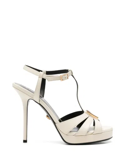 Pre-owned Versace V T-bar Sandals In Neutrals
