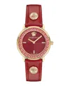 Versace V-tribute Watch With Red Leather Strap, Yellow Gold Ip In Multi