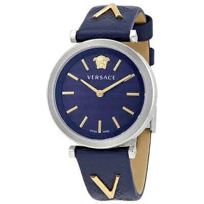 Pre-owned Versace V-twist Quartz Navy Blue Dial Ladies Watch Vels00119