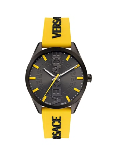 Versace V-vertical 42mm Logo Stainless Steel & Silicone Strap Watch In Silver