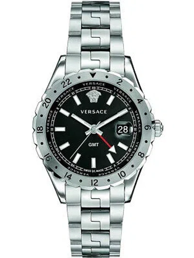Pre-owned Versace V11020015 Hellenyium Gmt Mens Watch 42mm 5atm