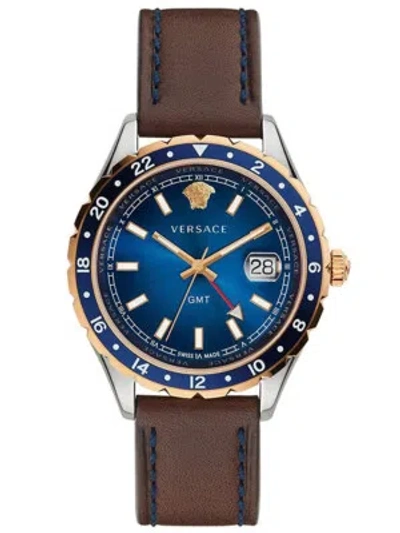 Pre-owned Versace V11080017 Hellenyium Gmt Mens Watch 42mm 5atm