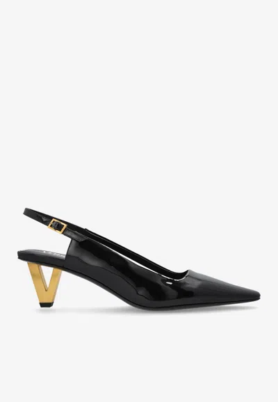 Versace V2025 55 Patent Leather Slingback Pumps In Black