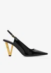 Versace Black V2025 Patent Slingback 85 Mm Heels In Black