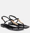 Versace V2025 Chain Leather Thong Sandals In 1b00v-black- Gold