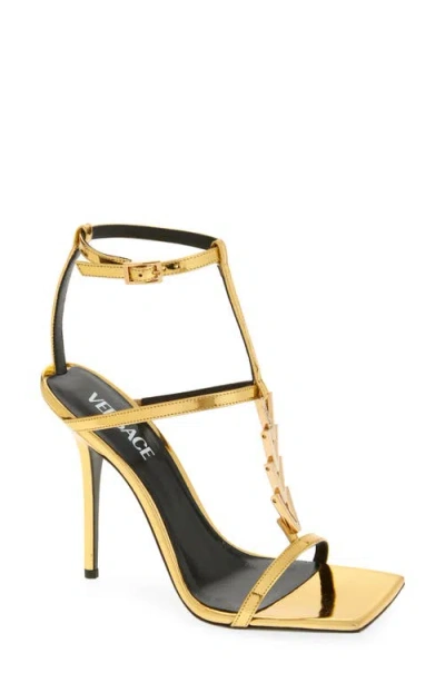 Versace V2025 Chain Metallic Leather Sandals In Gold