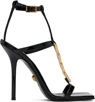 Versace V2025 Chain Patent Sandals 105 Mm In Black+gold