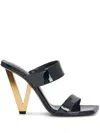 Versace Patent Leather Mules With Galvanized V-shaped Heel In Black
