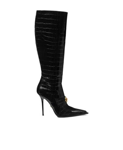 Versace Vagabond Embossed Zip-up Boots In Black