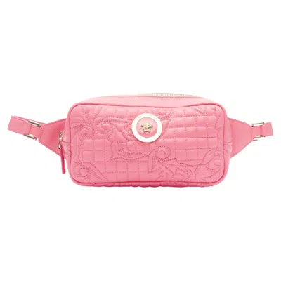 Versace Vanitas Baroque Quilted Pink Leather Gold Medusa Crossbody Waist Bag