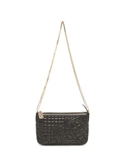 Pre-owned Versace Vanitas Baroque-embossed Shoulder Bag In Black