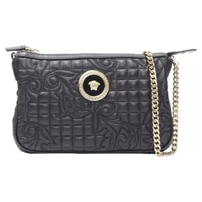 Versace Vanitas Quilted Baroque Medusa Metal Chain Crossbody Bag In Black