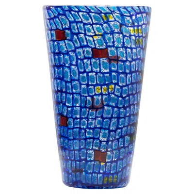 Pre-owned Versace Vase “grenadine” Designed By Gianni  For Venini Murano, Italy In Blue