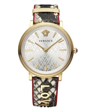 Pre-owned Versace Vbp080017 V-circle Sapphire Crystal Silver White Dial Women's Watch