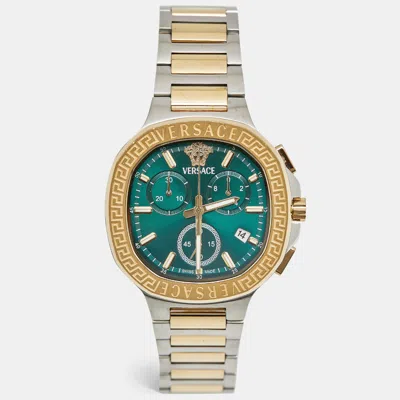 Pre-owned Versace V-chrono Vevca Green Dial Two Tone Stainless Steel Women's Wristwatch 40 Mm In Multicolor