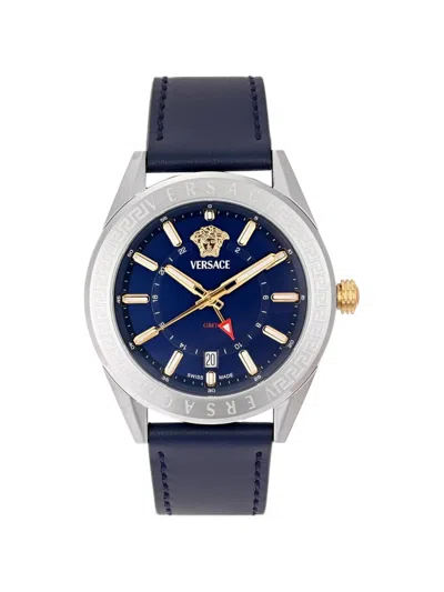 Versace V-code Gmt 42mm Watch In Blue