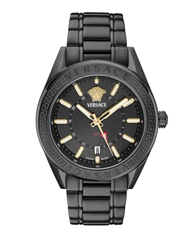 Versace V-code Gmt Leather Watch In Pattern