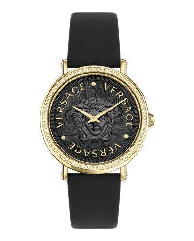 Versace V-dollar Leather Watch In Gold