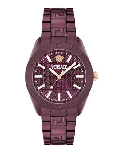 Versace V-dome Aluminum Bracelet Watch In Burgundy