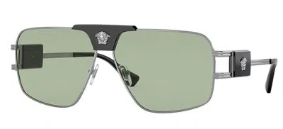 Pre-owned Versace Ve 2251 Gunmetal/green 63/12/145 Men Sunglasses