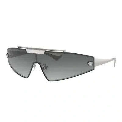 Pre-owned Versace Ve 2265 100011 Silver Metal Shield Sunglasses Grey Gradient Lens In Gray