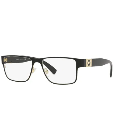 Versace Ve1274 Men's Rectangle Eyeglasses In Matte Black,gold-tone