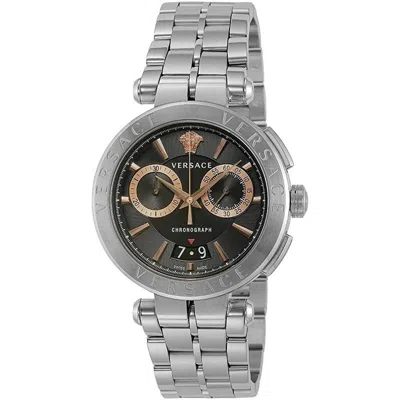 Pre-owned Versace Ve1d01019 Aion Chronograph Black Silver Stainless Steel Swiss Made Watch