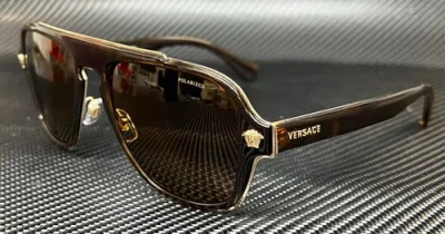 Pre-owned Versace Ve2199 1252la Brown Orange Polarized Men's 56 Mm Sunglasses