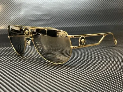Pre-owned Versace Ve2225 12526g Pale Gold Pilot Square 60 Mm Men's Sunglasses In Gray