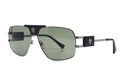 Pre-owned Versace Ve2251 1001/2 Gunmetal Green Sunglasses 63-12-145 Authentic