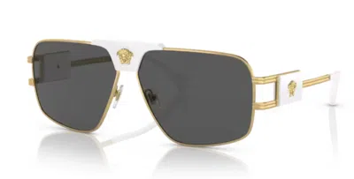 Pre-owned Versace Ve2251 147187 Gold/dark Grey Rectangular Men's Sunglasses In Gray