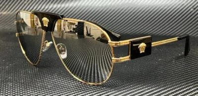 Pre-owned Versace Ve2252 10026g Gold Grey Mirror Men's 63 Mm Sunglasses In Gray