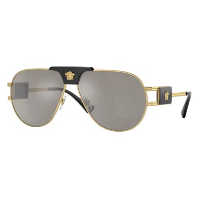 Versace Ve2252 10026g Gold/light Grey Mirror Silver In Pattern