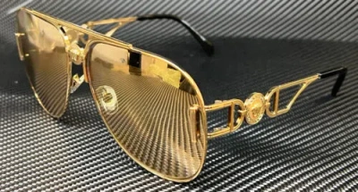 Pre-owned Versace Ve2255 100203 Gold Mirror Unisex Large 63 Mm Sunglasses