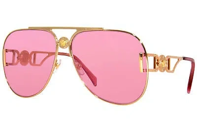 Pre-owned Versace Ve2255 1002/a4 Sunglasses Gold/pink Mirror Internal Silver Pilot 63mm