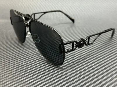 Pre-owned Versace Ve2255 126187 Black Dark Grey Unisex Large 63 Mm Sunglasses In Gray