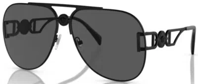 Pre-owned Versace Ve2255 126187 Sunglasses Matte Black/dark Grey Pilot 63mm In Gray