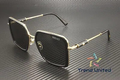 Pre-owned Versace Ve2261 100287 Black Dark Grey 56 Mm Women's Sunglasses In Gray