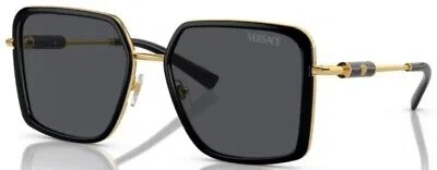 Pre-owned Versace Ve2261 100287 Sunglasses Women's Black/dark Grey Square Shape 56mm In Gray