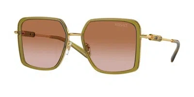 Pre-owned Versace Ve2261 150913 Green Transparent Brown Gradient 56 Mm Women's Sunglasses