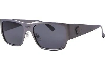 Pre-owned Versace Ve2262 126287 Sunglasses Men's Gunmetal/dark Grey Rectangle Shape 56mm In Gray