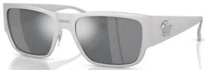 Pre-owned Versace Ve2262 12666g Sunglasses Men's Silver/grey Mirror Rectangle Shape 56mm In Gray