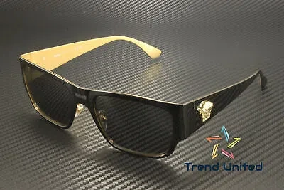 Pre-owned Versace Ve2262 143387 Black Dark Grey 56 Mm Men's Sunglasses In Gray